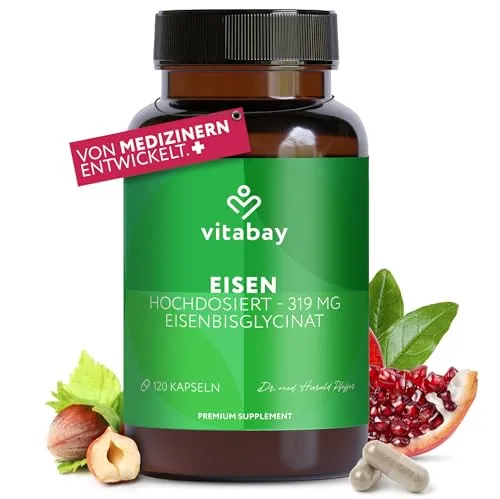 Vitabay Eisen Hochdosiert 319 mg – 120 Vegane Kapseln von vitabay