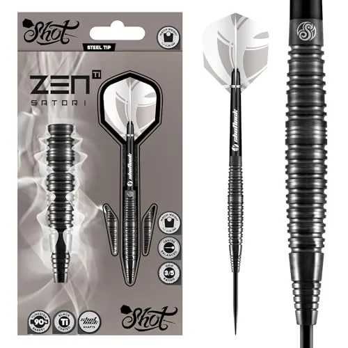 Shot! Darts Zen Satori Steel Tip Dart Set Center Weighted-90% Tungsten Barrels (25)