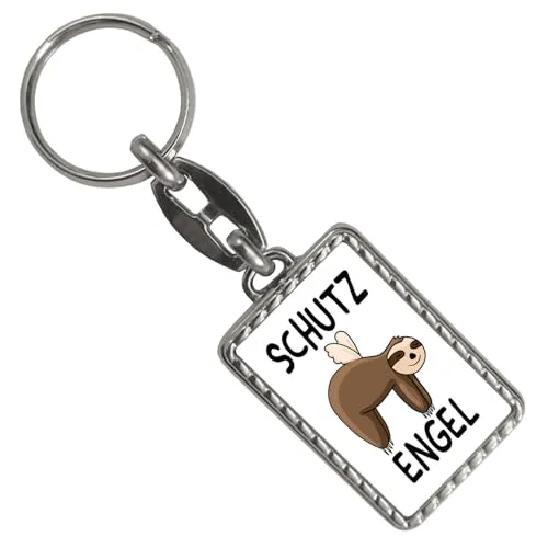 speecheese Schutzengel Faultier Schlüsselanhänger mit Bordüre witziger Anhänger für den Schlüsselbund als Geschenk für Fahranfänger die einen Aufpasser gut gebrauchen können