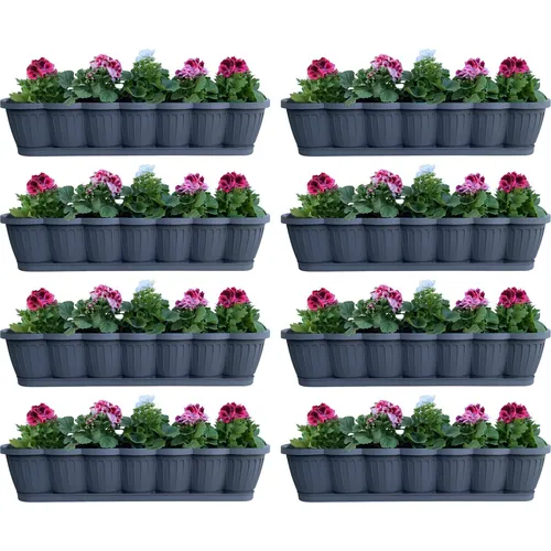 8er Set 80cm Blumenkasten Balkonkasten Pflanzkasten Anthrazit mit Untersetzer