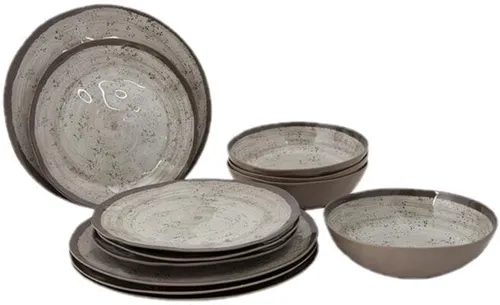 Bo-Camp Halo Geschirrset, 12-teilig, beige - Campinggeschirr, robust und leicht, perfekt für Outdoor-Abenteuer und Picknicks.