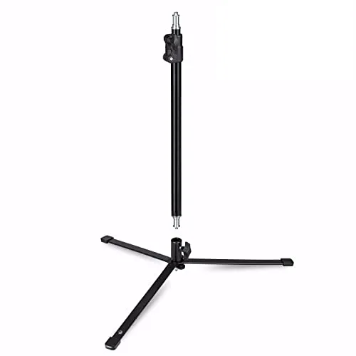 Walimex pro Boden-Lampenstativ mit extra Mittelsäule für Lampen, Kameras, Blitze I 12-90cm Höhe stufenlos einstellbar I Gummifüße für festen Stand I belastbar bis 3 kg I 5/8 Spigot mit 3/8 & 1/4 Zoll