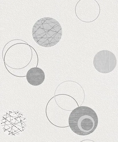 Rasch Tapeten 475906 - Vliestapete mit Kreisen in Weiß und Grau aus der Kollektion Das Beste - 10,05 m x 0,53 m (LxB)