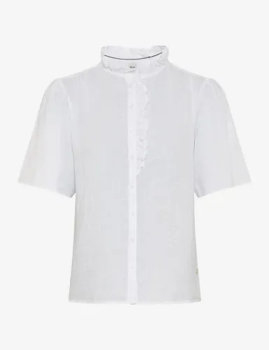Brax Shirtbluse – Sommerliche Eleganz - Leichte Leinenbluse im Style Vive, ideal für entspannte Sommertage. Mit femininen Rüschen und einem charmanten Stehkragen bietet sie höchsten Tragekomfort und eine modische Silhouette.
