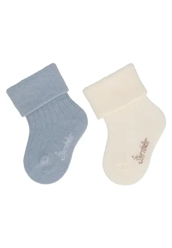 Sterntaler Baby -Socken 2er Pack Rippe Umschlag für Jungen - Babysocken mit Rippenmuster und Umschlag - Erstlingssocken für warme Babyfüße - graublau, 18