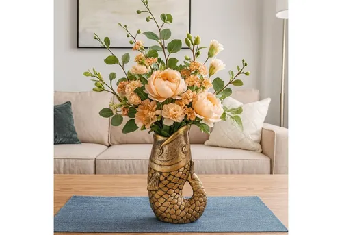 Online-Fuchs Dekovase - Tischvase Fisch Form in Vintage Optik - 38 cm groß (für große Blumen und Sträuße, Bodenvase), Deko für Wohnzimmer auf dem Tisch, Sideboard oder Regal