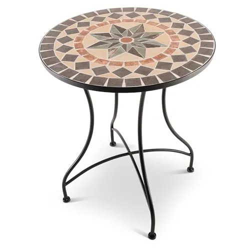 MACO Möbel Raburg Mosaiktisch Mayla, 60 cm Ø - Beistelltisch mit einzigartigem handgefertigten Mosaikdesign, ideal für Balkon und Terrasse. Der stabile Tisch in Anthrazit-Terrakotta schafft ein mediterranes Flair und ist ein Blickfang für jeden Außenbereich.