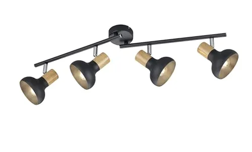 lightling Deckenlampe Larissa 4-flammig, mit Holz-Optik, Deckenmontage, schwenkbar, exkl. 4 x E14 max. 10W, Höhe 18 cm, Breite 71 cm, Metall, schwarz matt