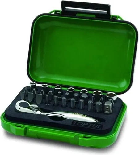 TOPTUL Steckschlüsseleinsatz-Set GABW3001 - 30-teiliges Schraubenschlüssel-Set mit Ratschenfunktion, ideal für präzise Arbeiten und vielseitige Anwendungen in der Werkstatt