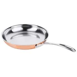 Contacto Flambierpfanne 28 cm aus Kupfer - Hochwertige Kupfer-Flambierpfanne mit 2,5 mm starkem Mehrschichtenaufbau, induktionsgeeignet und ideal für präzises Kochen und flambieren.