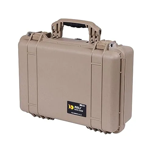 PELI 1500 Stoßfester Koffer für Elektronik und AV Systeme, IP67 Wasser- und Staubdicht, 19L Volumen, Ohne Schaum, Desert Tan