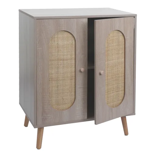 Kommode HWC-M35, Kubu Rattan Holz Highboard in beige von Mendler