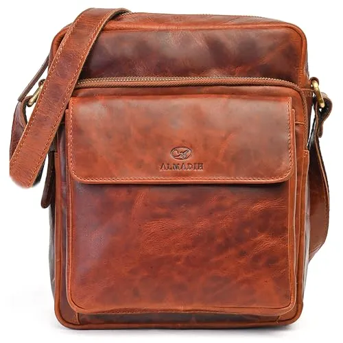 ALMADIH Umhängetasche Leder Herren für iPads 12.9 Zoll - DON braun, Braun Deluxe - Umhängetasche aus hochwertigem Leder, perfekt für Tablets und mit stilvollem Design für den modernen Mann.