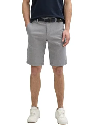 TOM TAILOR Slim Chino Shorts mit Gürtel, Navy Triangle Print, 34 - Herren-Shorts im Slim Fit mit Gürtelschlaufen und strapazierfähigem Dobby Stoff, der Stretch-Anteil sorgt für optimale Bewegungsfreiheit.