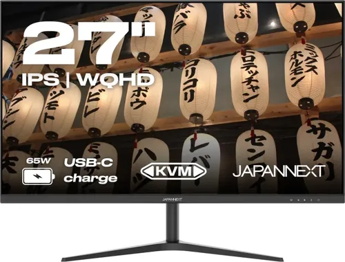 JapanNext 27 Zoll WQHD Monitor mit HDR & KVM - Monitore mit 27 Zoll IPS WQHD (2560x1440), USB-C-Laden (65W) und ergonomischer Höhenverstellung für optimales Seherlebnis und weniger Kabelsalat.