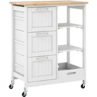 Costway Servierwagen mit Tablett Kücheninsel Aus Kautschukholz Weiß