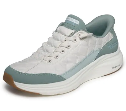 Skechers Contour Foam Natural Ease Damen Sneaker - Bequeme Sneaker aus cremefarbenem Netzgewebe mit Duraleather-Besatz. Vegane, maschinenwaschbare Schuhe für einen hohen Tragekomfort und luftgekühlten Memory-Schaum.