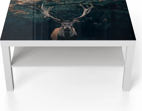 DEQORI Couchtisch 90x55 cm Weiß 'Elch im Teutoburger Wald' Glas Beistelltisch