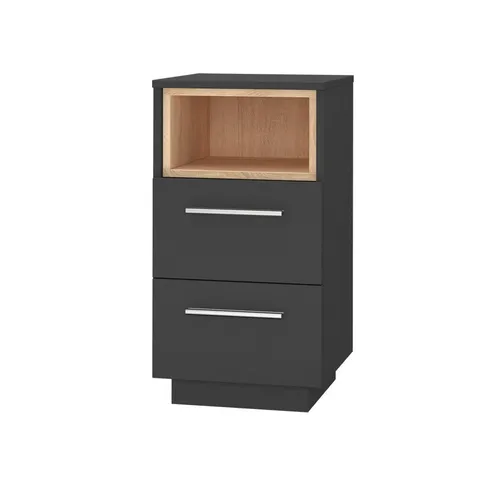 Vicco Beatrice Nachttisch, Nachtkommode in Anthrazit/Sonoma - Praktischer Nachttisch mit Soft-Close-Schubladen und offenem Fach, perfekt für jedes Schlafzimmer. Maße: 36 x 68 cm, pflegeleichte Spanplatte mit Melaminharzbeschichtung.
