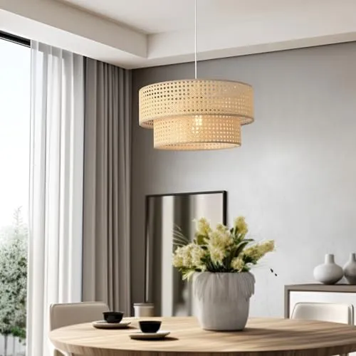 lux.pro Hängeleuchte Ascot - stilvolle Pendelleuchte in Rattanoptik 40 cm - Lampen – Zeitloses Design mit dekorativen Rattanschirmen für eine angenehme Atmosphäre in Wohn- und Arbeitsbereichen. Einfache Montage und vielseitig einsetzbar.