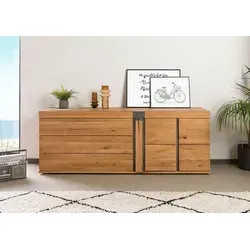 Massivmoebel24 Sideboard Wild- und Zerreiche 200x45x75 - Sideboard aus natur geöltem Wild- und Zerreiche, modernes Design mit markanter Balkenoptik und grifflosem Konzept, ideal für Massivholz-Fans.