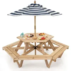 COSTWAY Kindersitzgruppe Outdoor für 6 Kinder mit Sonnenschirm