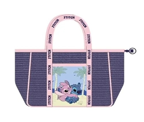 Cerdà Disney Lilo & Stitch Strandtasche 20 x 39 x 62 cm - Recycelte Materialien - Motiv Stitch und Angel - Violett-Rosa