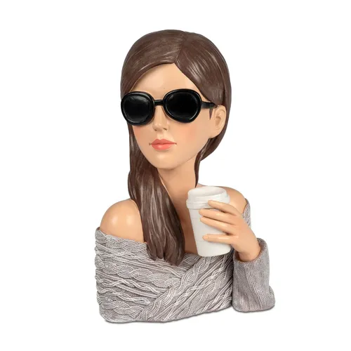 formano Dekofigur Deko-Büste Dame mit Sonnenbrille und Kaffeebecher - Dekofiguren mit urbanem Chic – die handbemalte Dame mit Kaffeebecher verkörpert modernen Lifestyle und ist das perfekte Geschenk für Designliebhaber.