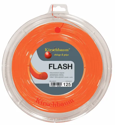Kirschbaum Tennissaite Flash - 200m Rolle, Saitendicke 1.30mm, orange - Erleben Sie dynamisches Spiel mit der Kirschbaum FLASH Tennissaite. Hohe Haltbarkeit und lebendige Performance in einer attraktiven Farbvielfalt für kreative Hybrid-Kreationen.