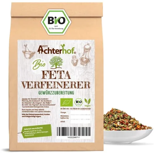 Feta Verfeinerer Gewürzzubereitung Bio 100g | Gewürzmischung für alle mediterranen Gerichte | ideal für alle Schafskäse- und Gemüsegerichte | Bio-Qualität | vom Achterhof