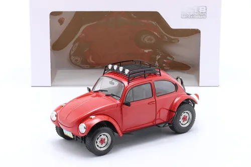 Solido Modellauto VW Käfer Baja Rouge 1:18 - 1976 Die-cast, detailgetreues Sammlermodell in rot mit Kunststoffsockel