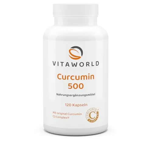 Vita World Curcumin 500 120 Vegi Kapseln Curcumin C3 Complex® Apotheker-Herstellung 95 % Curcuminoide schwarzer und Pfeffer Extrakt 50:1 Curcuma-Wurzelextrakt Curcuma