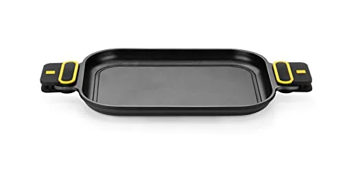 BRA Daily Pro | Grillpfanne 32 x 24cm, Aluminiumguss | Geschmiedetes Aluminium, Anti-Haft-Beschichtung ohne PFOA, Antihaftbeschichtung, Schwarz, Gelb