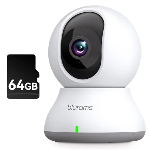 blurams 2K Überwachungskamera Innen, 360°WLAN Kamera+64G MicroSD,Bewegungsverfolgung Nachtsicht Haustier Kamera mit Zwei-Wege-Audio,kompatibel mit Alexa und Google(2,4 GHz Wi-Fi)
