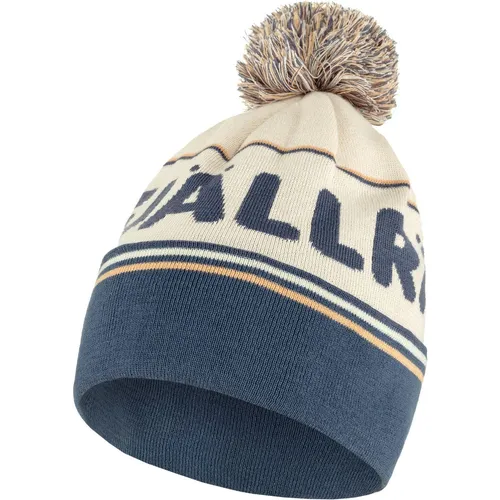 Fjällräven Unisex Pom Hut, Chalk White/Indigo Blue, One Size - Warme Wintermütze aus 100% recyceltem Polyester, mit breitem Klapprand und stylischem Pompon – ideal für kalte Tage.