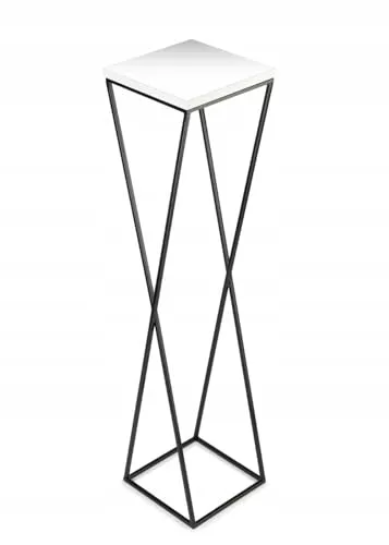 HowHomely Pflanzenständer Metall 70 cm Hoch - Stabiler und Fester Blumenhocker mit Weiß MDF-Platte auf Schwarz Ständer - Blumenständer zur Dekoration Innenräumen