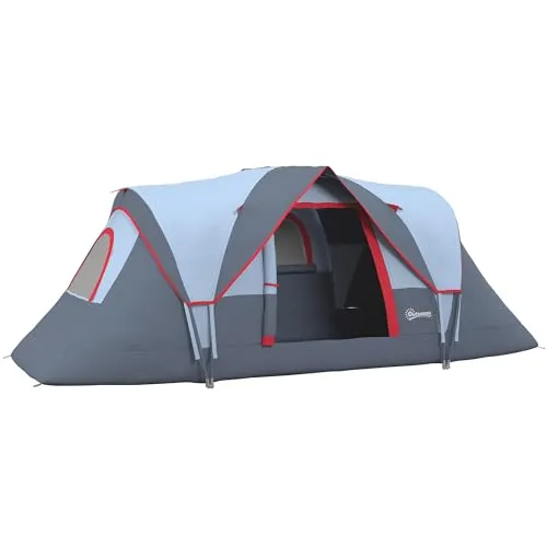 Outsunny Campingzelt für 5-6 Personen - Familienzelt mit 3000mm Wassersäule, ideal für Campingreisen, bietet Platz für 4-5 Schlafplätze und 5-6 Sitzplätze, wetterfest und langlebig.