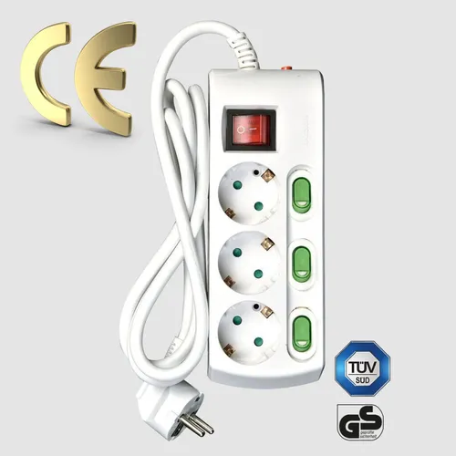 Tischsteckdose 3-fach mit Einzelschaltung und Überspannungsschutz 3422 - Praktische Tischsteckdose mit 3 Steckdosen und An-Aus-Schalter. Ideal für den flexiblen Einsatz am Arbeitsplatz. Farbe: Weiß.