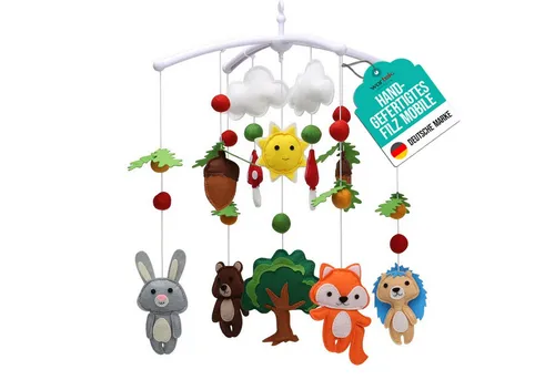 Wortek Babymöbel-Set mit Mobile Waldtiere - Wortek Baby Mobile mit süßen Waldtieren aus hochwertigem Filz – ideal zum Aufhängen über dem Bettchen oder Wickeltisch. Fördert die Neugier des Babys mit bunten Farben und beruhigenden Formen.
