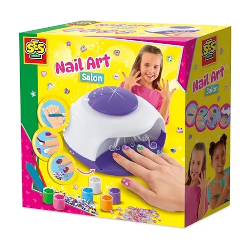 SES Creative - Nail Art Salon - Nagellack und nagelsticker kinder - Nagelstudio Kinder Mädchen - Nail Verzieren mit Charms - Mit Nagelfeile, Pinsel und Holzstäbchen - Ab 6 jahre