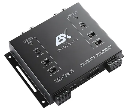 ESX DLC44 4-Kanal High/Low Level Konverter Adapter mit EPS PRO - Audio & Video Adapter, ermöglicht die einfache Verbindung von Hoch- und Niedrigpegel-Audiosignalen für optimale Klangqualität.