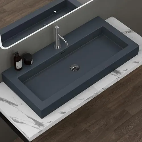 doporro Colossum18 Waschbecken 100x48cm - Matt Anthrazit - Waschbecken zur Wandmontage, elegantes Design aus Mineralguss für eine optimale Integration in Ihr Bad. Ideal für moderne Badezimmer mit gradliniger Ästhetik.