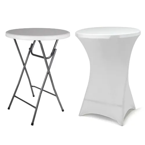 Runder Klapptisch mit Husse für Gartenfeiern in weiß von VCM