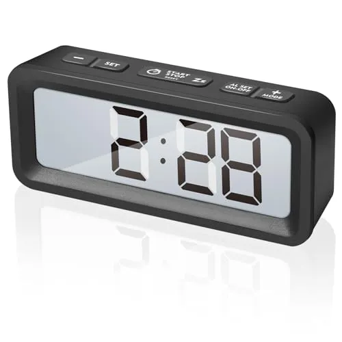 Romon Digitaler Wecker, Reisewecker Klein, Temperatur- Und Feuchtigkeitsanzeige, Datumsanzeige, Timer, Countdown-Timer, Magnetische Rückseite, Geeignet Für Küche, Schlafzimmer, Reise - Schwarz