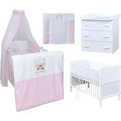 Baby-Delux Babyzimmer Babybett Wickelkommode Weiss Bettwäsche Komplett Set Twinkle Star Rosa - Weiß/Rosa