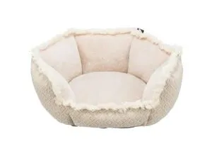 Boho Hundebett 50 × 50 cm beige - SOFT Edition - stilvolles Hundebett aus Baumwoll-Jute-Mix, mit abnehmbarem Bezug und rutschfester Unterseite für sicheren Halt.
