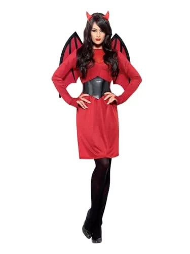 Halloween! Smiffys Kostüm Teufelchen, mit Kleid, Flügeln, Gürtel und Hörnern