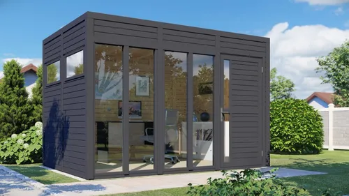Gartenhaus Bertilo Cubo 3 Office inkl. Fußboden 336 x 240 cm - Modernes Gartenhaus mit Flachdach in Anthrazit, aus hochwertigem Holz, ideal als Büro oder Rückzugsort im Garten.