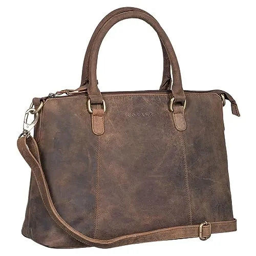 ROYALZ 'Payton' Elegante Lederhandtasche Damen Echtleder Klein Vintage Henkeltasche Ledertasche Frauen, Farbe:Nevada braun
