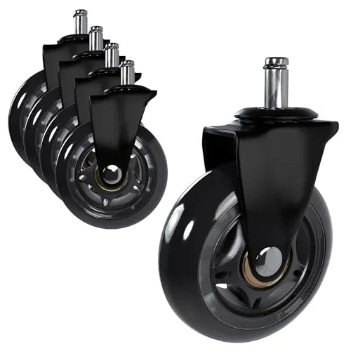 CLP 5er Set Hartbodenrollen für Bürostühle - Bodenschonende Gummirollen für alle Untergründe, max. Belastbarkeit 295 kg, ideal für Bürostühle und Homeoffice, leise und einfach zu montieren.